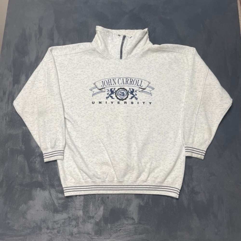 Vintage John Carroll University 1/4 Zip Sweatshirt Mens XL Gray 90s Velva Sheen